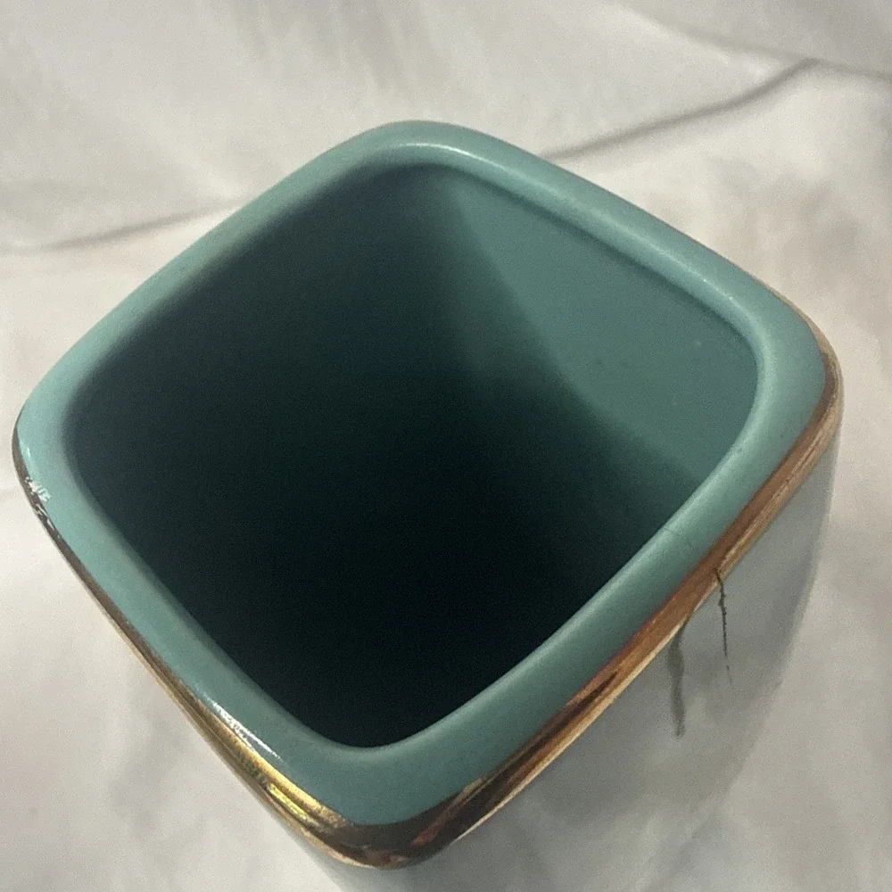 Vintage Teal Cloisonné Kutani Vase Floral Gold Gilt Flower Cart Ceramic Japan 9